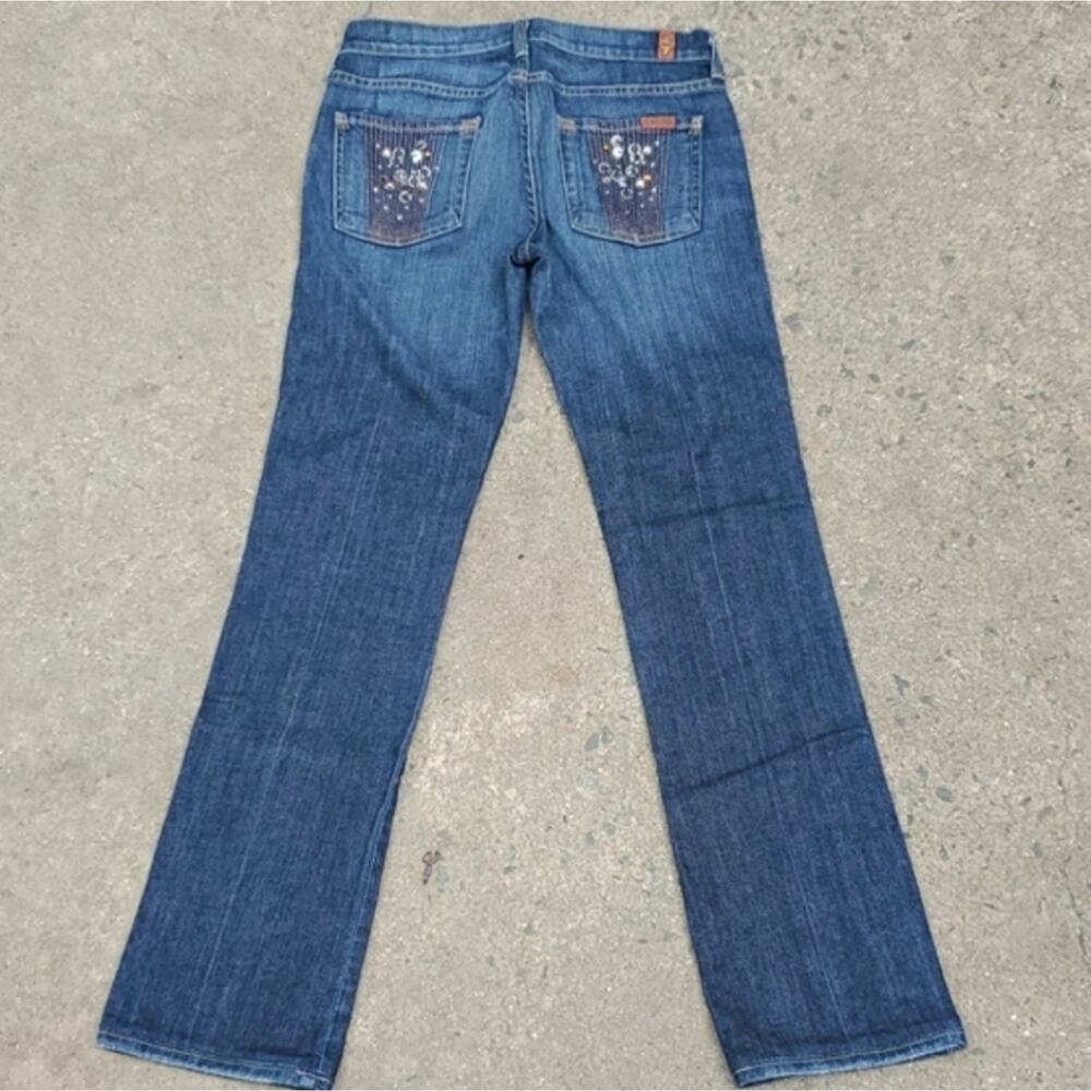 7 for all mankind embellished straight leg jeans dark wash blue 26